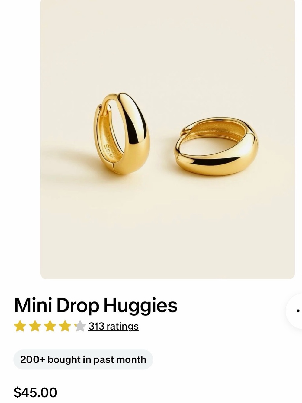 Polished Mini Drop Huggie Earrings — Gold